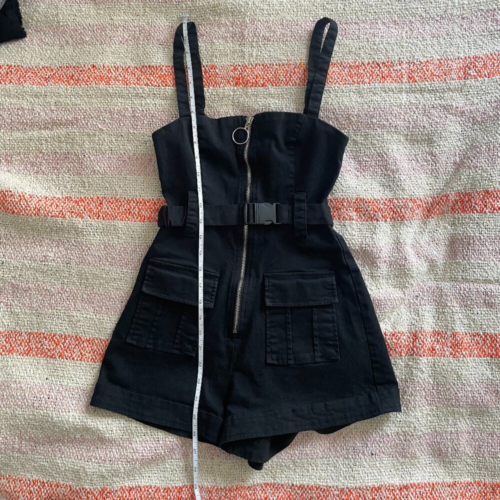 Beginning Boutique Black Utility Cargo Romper - Picture 6 of 12